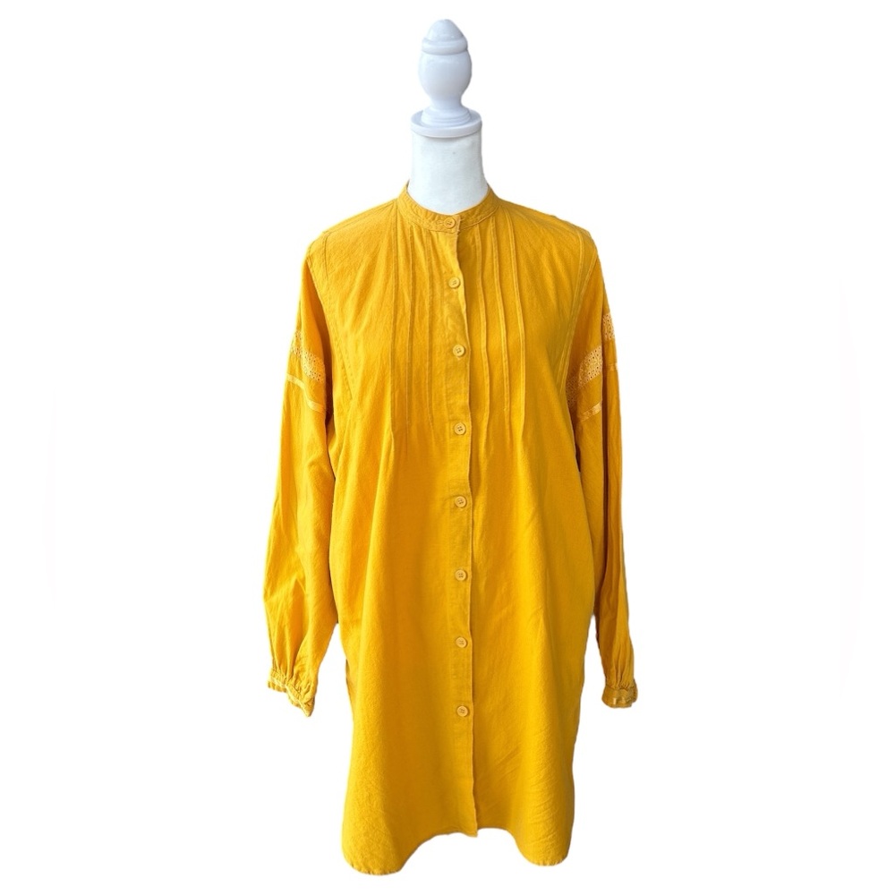 Gudrun Sjoden Vintage Button Up Pintuck Woven Tunic Marigold Yellow S